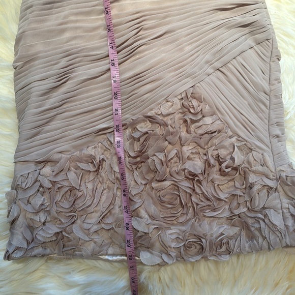 Nude Beige cocktail formal dress strapless mini bodycon jeweled pleated florette - Picture 9 of 11
